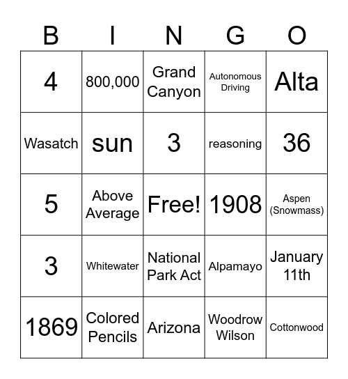 Calendar Square 1/11/26 Bingo Card