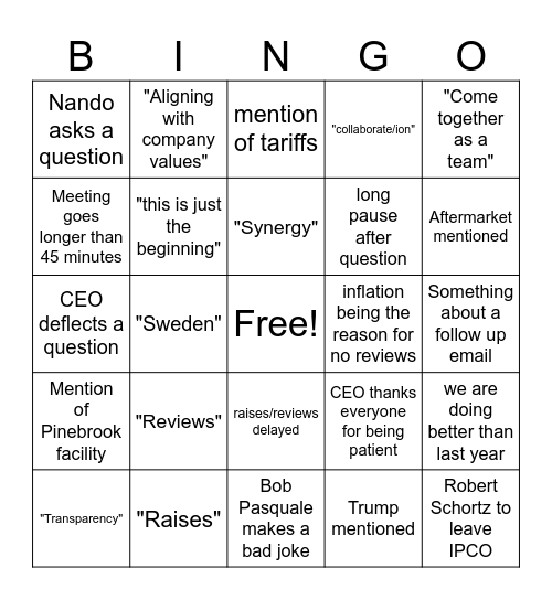 Mo Money Bingo Card