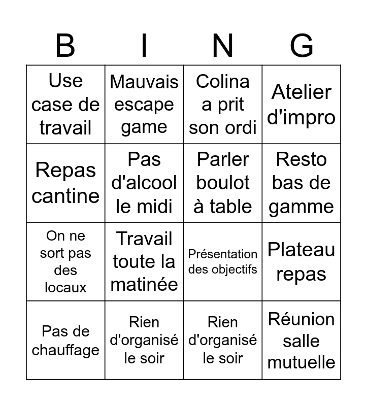 Team building de la lose Bingo Card