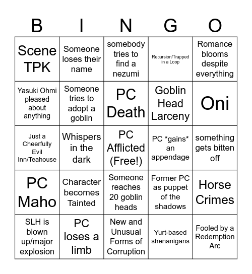 Shadowlands Sweep Bingo Card