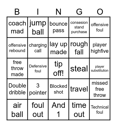 Tigers Bascketball Bingo Card