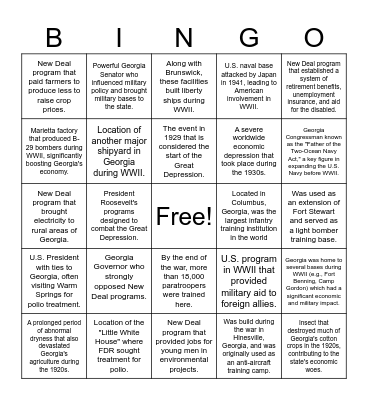 WWI and WII Bingo Card