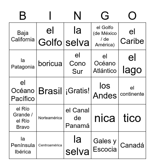 AP - La Geografía Bingo Card