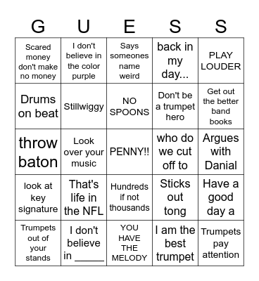 Band Bingo Card