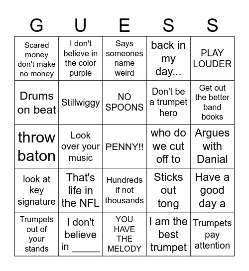 Band Bingo Card
