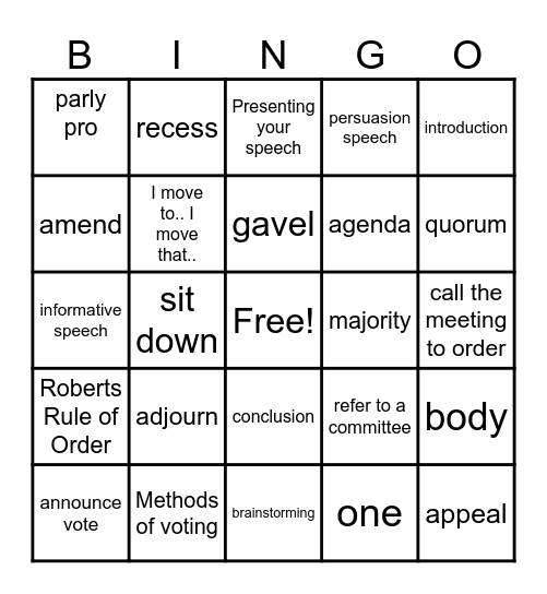 Parli Pro Bingo Card