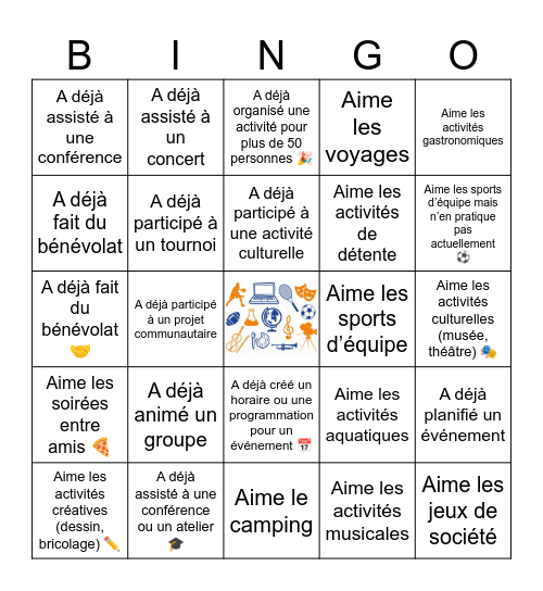 🎨⚾🎲📣Bingo-loisir🎉🎡🎳🥇 Bingo Card