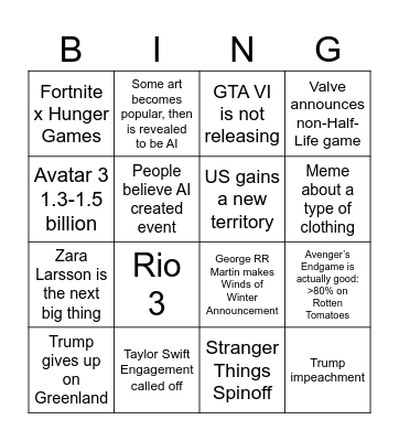 2026 Bingo Card
