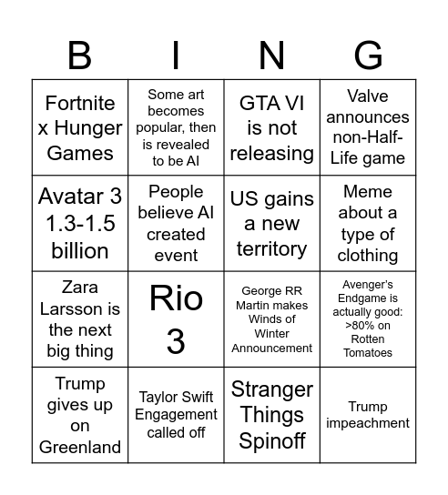 2026 Bingo Card