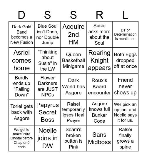 Deltarune Chapter 5 Theory Bingo Card