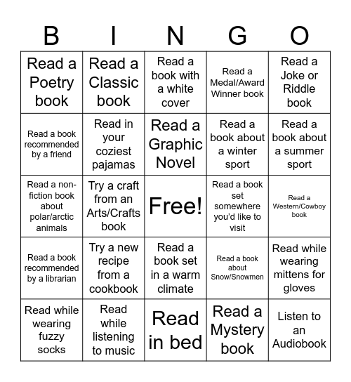 Winter Reading BINGO Card