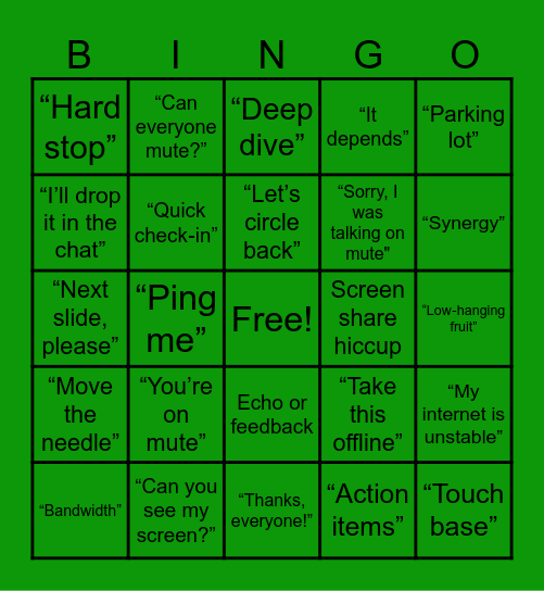 The Big Game of Meetings Bingo Card