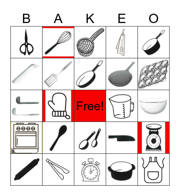 Kitchen Bake-o Bingo Card