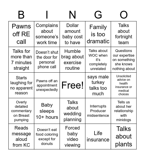 Wednesday entertainement Bingo Card
