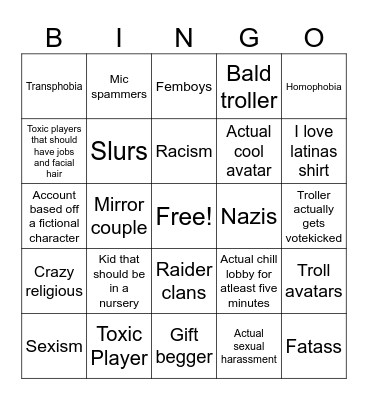 Recroom Bingo Card