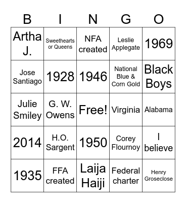 FFA History Bingo Card
