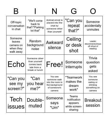 Zoom Meeting Bingo Card