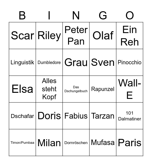 Disney Bingo Card