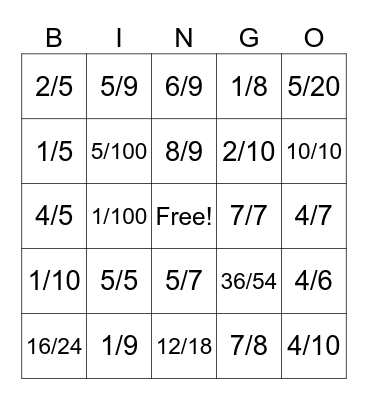Fractions équivalentes Bingo Card