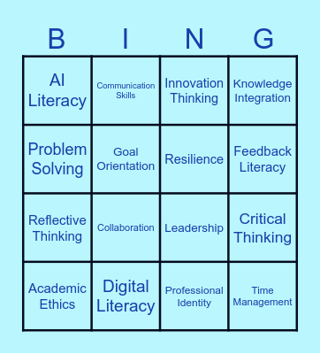 Grad Std Charecteristics Bingo Card