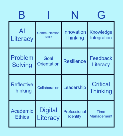 Grad Std Charecteristics Bingo Card