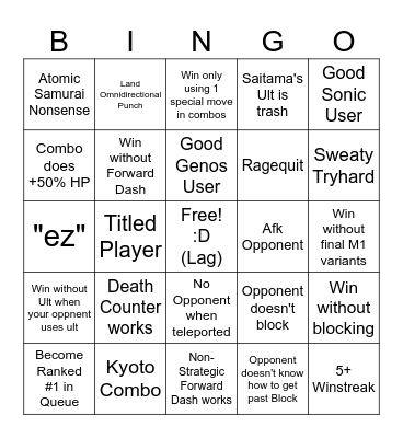 The Strongest Battlegrounds 1v1s Bingo! Bingo Card