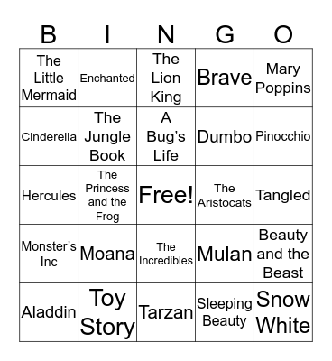 Disney Music Bingo Card