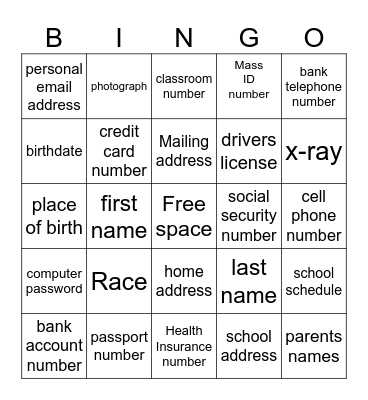 Privacy Bingo Card