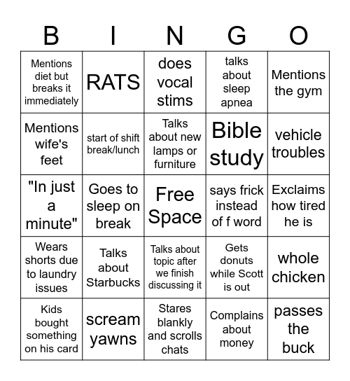 Chas Bingo Card