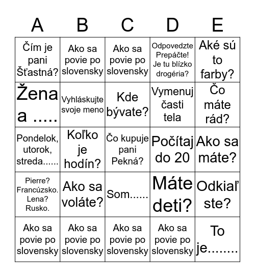 Hovoríte po slovensky? Bingo Card