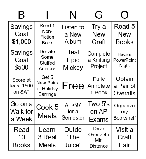 Alex's Bingo Card
