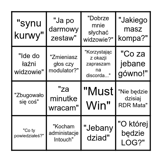 Strimowe BINGO Card
