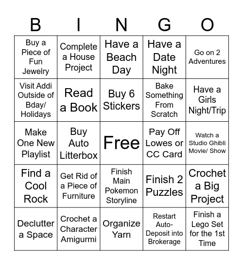 Mom's Bingo Card