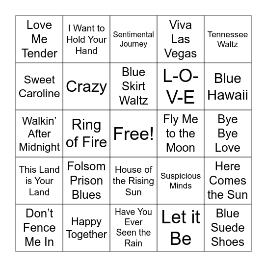 Music Bingo Variety Edition Bingo Card