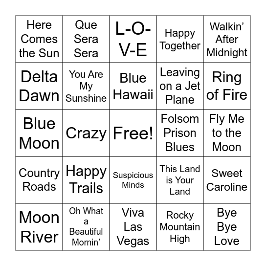 Music Bingo Variety Edition Bingo Card