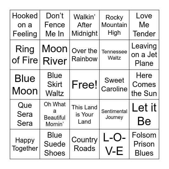 Music Bingo Variety Edition Bingo Card