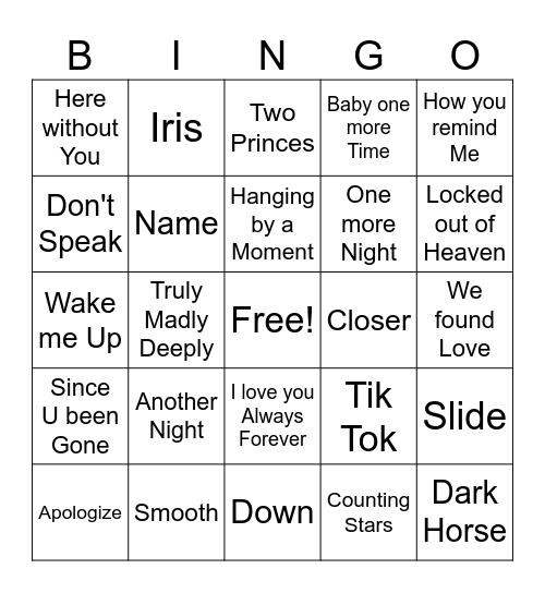 Pop Game 1 Bingo Card