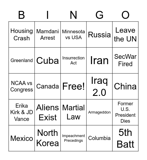 APOCALYPSE Bingo Card
