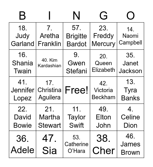 Diva Rank! Bingo Card