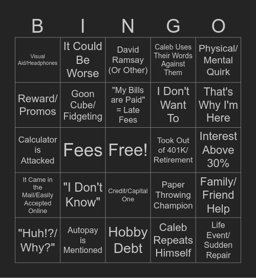 Financial Audit Bingo Card