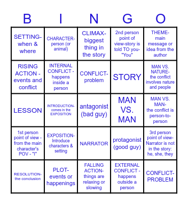 ELEMENTS OF PLOT Bingo Card