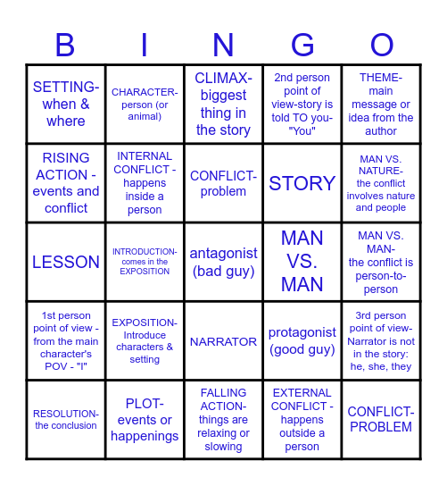 ELEMENTS OF PLOT Bingo Card