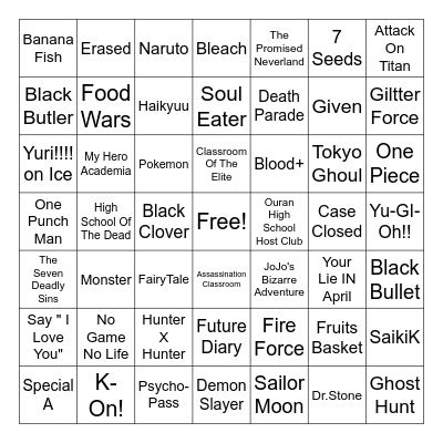 Anime Bingo Card