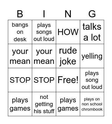 cayson Bingo Card