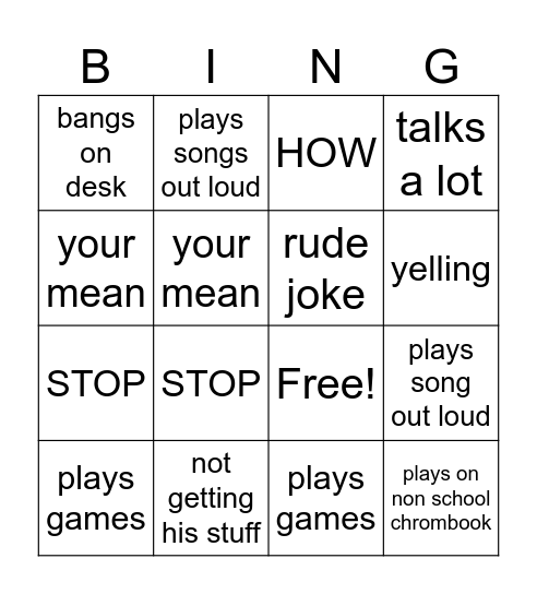 cayson Bingo Card