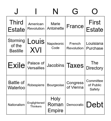 French Revolution Jingo Bingo Card
