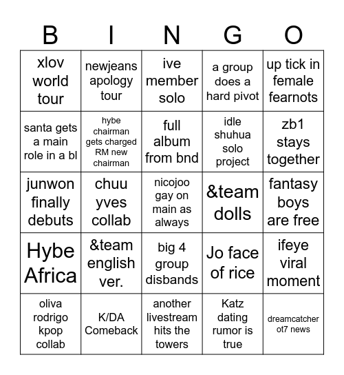 KPOP 2026 BINGO Card