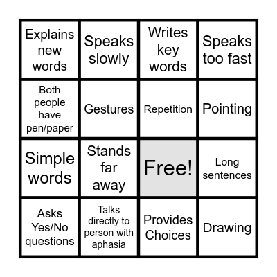 Supportive Communication Bingo Card