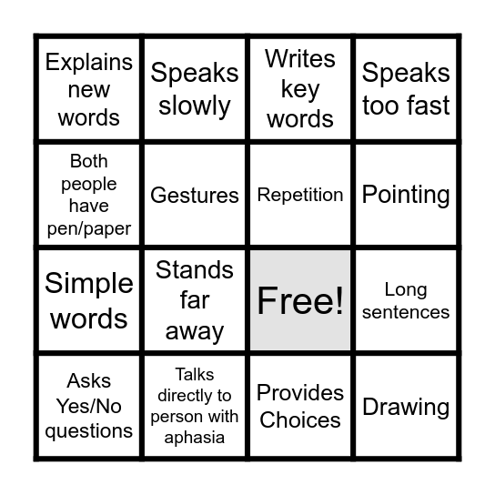 Supportive Communication Bingo Card