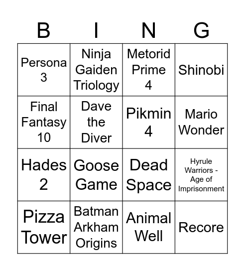 Untitled Bingo Card